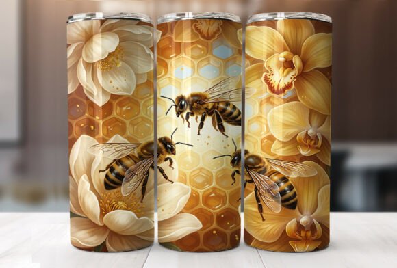 3D Bee Floral Honeycomb Tumbler Wrap: A Premium Graphic Design Asset for Branding