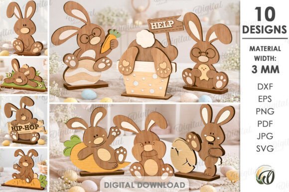 3D Bunnies Bundle Laser Cut for Stands