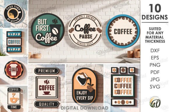 3D Coffee Signs for Laser Cutting Wall Decor