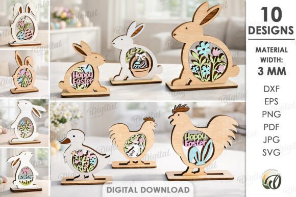 3D Easter Stand Decorations Bundle – Laser Cutting for Other Celebrations