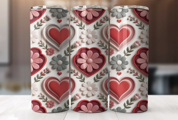 3D Heart Flower Tumbler Wrap Sublimation Graphics