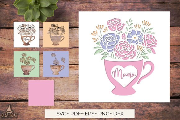 3D Mama Floral Teacup SVG Layered Card Graphics and Crafts