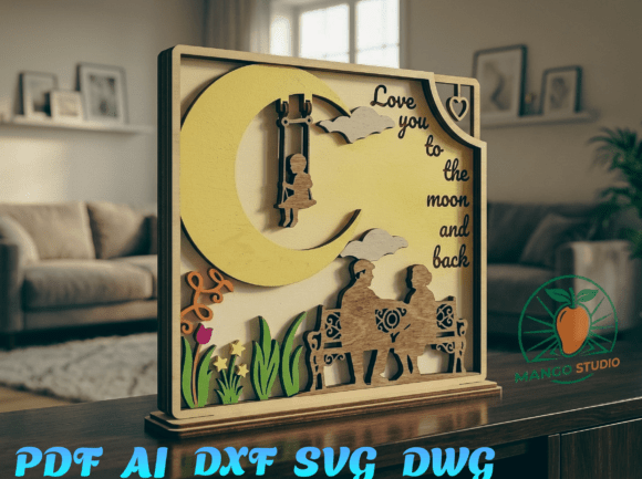 3D Moon Swing Shadow Box Laser Cut File for Wedding Content