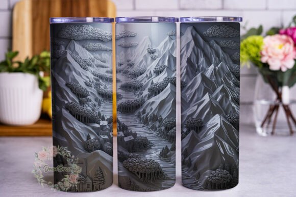 3D Mountain Landscape 20oz Tumbler Wrap: Graphics for Tumbler Wraps