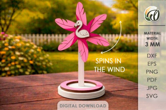 3D Pinwheel Stand Laser Cut. Flamingo