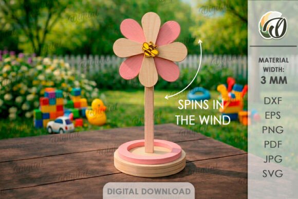 3D Pinwheel Stand Laser Cut. Flower SVG
