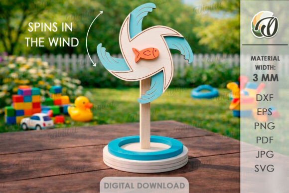 3D Pinwheel Stand Laser Cut. Sea Life