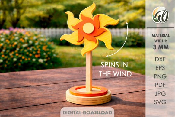 3D Pinwheel Stand Laser Cut. Sun SVG