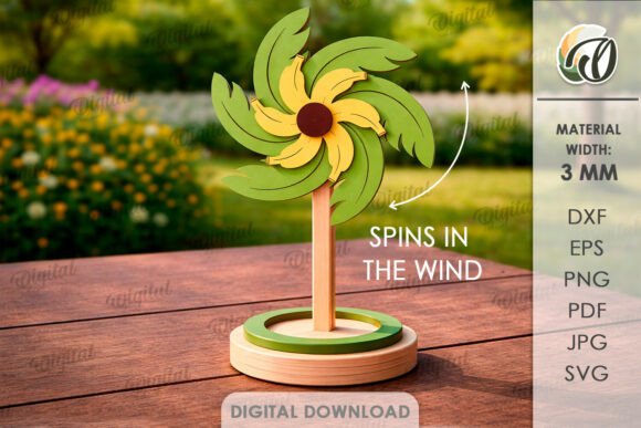 3D Pinwheel Stand Laser Cut. Tropical