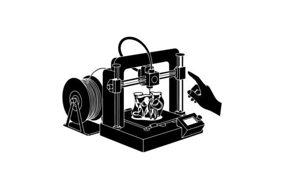 3d Printer Creating Cups Vector Illustra Graphics and Illustrations