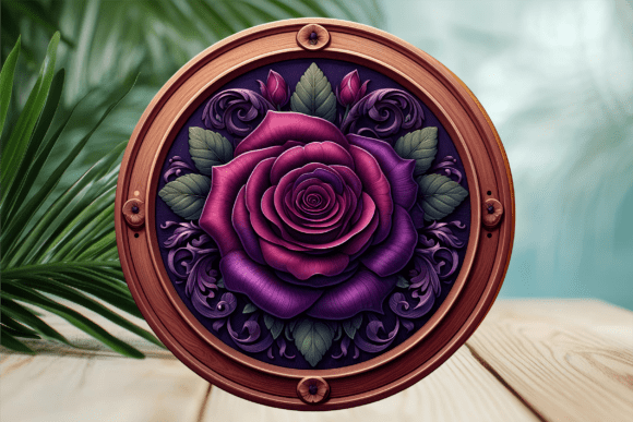 3d Purple Rose Floral Round Door Sign Graphics and Crafts