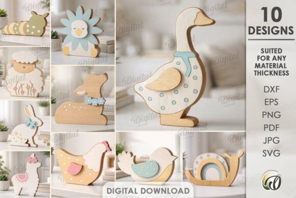 3D Spring Animals Decor Bundle for Laser Cutting: A Versatile Design Asset
