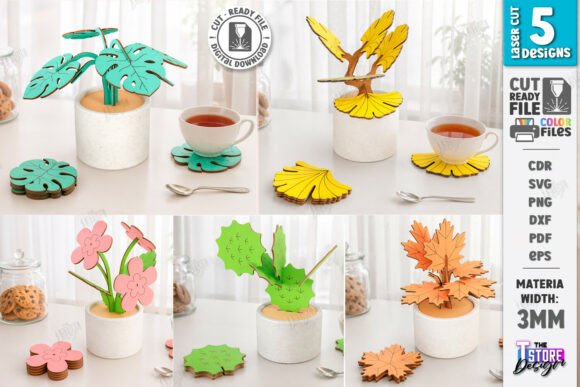 3D Stackable Coasters Laser Cut Bundle for Home Decor