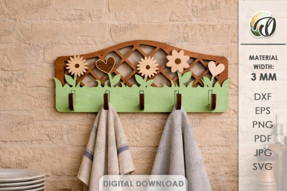 3D Summer Towel Rack Laser Cut. Floral