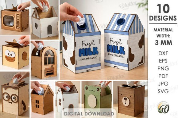 3D Tabletop Trash Bins Bundle Laser Cutting for Other Home Decor