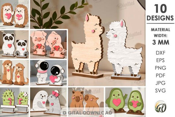 3D Valentine s Day Figurines Bundle Laser Cutting