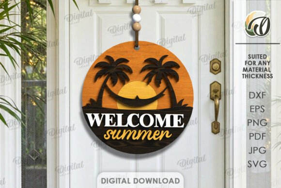 3D Welcome Summer Round Sign Laser Cut