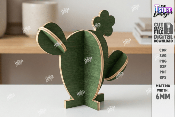 3D Wooden Cactus Laser Cut Desk Decor