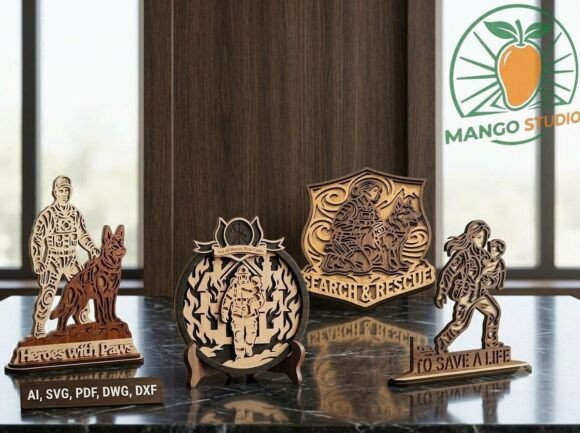 4 in 1 Emergency Heroes 3D Laser SVG for Laser Cutting and Other Home Decor