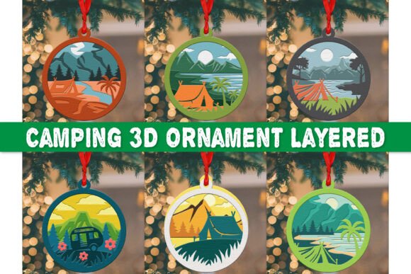 Camping 3D Ornament Layered BUNDLES for Laser Cutting and Ornaments