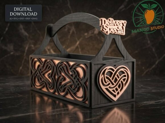 Celtic Heart Layered Gift Caddy Design: Laser Cutting Boxes for Editorial Use