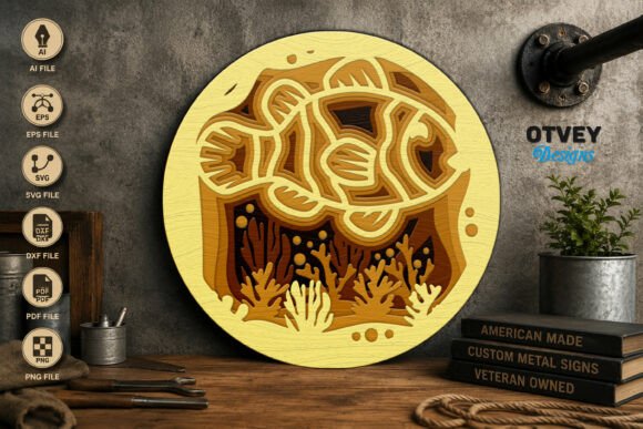 Clown Fish Sea Animals Mandala 3D Layered Laser Cutting Wall Decor