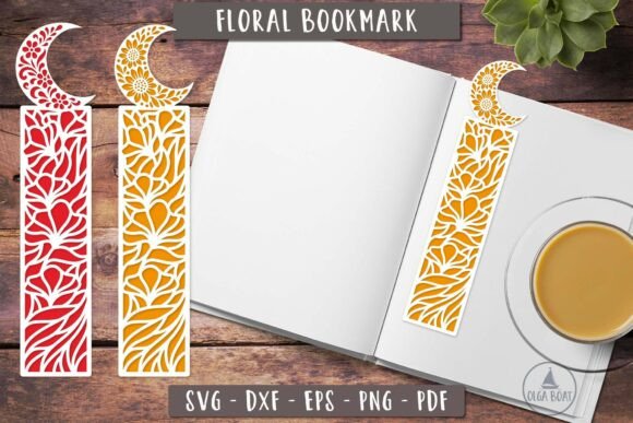 Floral Moon Bookmark SVG Layered Design for Crafts and Graphics