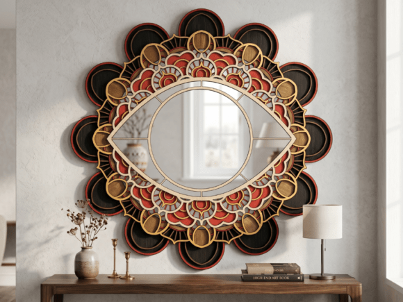 Multilayer Mandala Mirror Design 2: Laser Cutting Wall Decor for Editorial Use