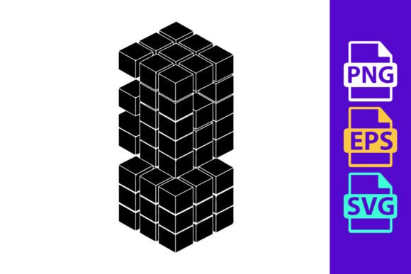 Stacked 3D Cubes Forming a Tall Column O Graphics and Illustrations